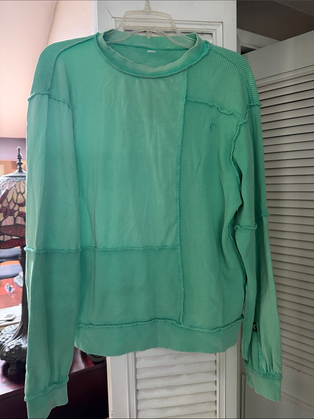 ZYIA Mint Green Patchwork Crew Neck Sweater